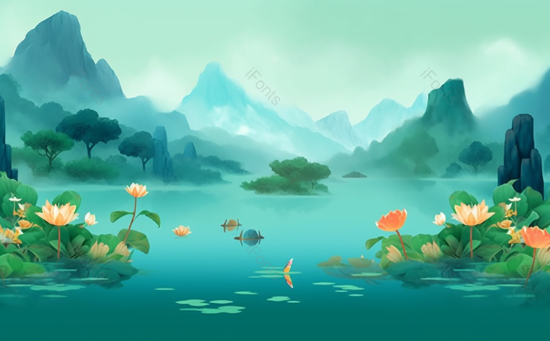 荷花夏季绿色中国风山水画背景,插画/手绘图,插画/手绘图库,插画/手绘图下载,插画/手绘